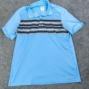 Oakley Blue Stipe Performance Golf Polo Shirt Mens Large